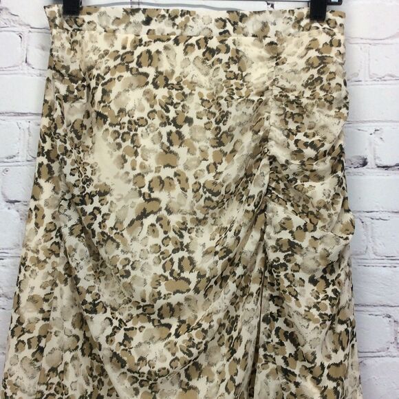 P Cill Midi Skirt Women's Size M Brown/Cream/Black Animal Print Ruching Lined - Picture 3 of 7